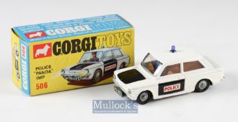 Corgi Toys 506 Police 'Panda' Imp Car white body with black bonnet with maker's box, overall good.