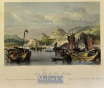 China - 1843 Amoy, from the Outer Anchorage coloured engraving drawn by T. Allom measures 25x20cm