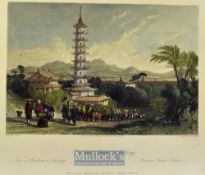 China - 1843 Porcelain Tower Nanking coloured engraving drawn y T. Allom measures 25x20cm approx