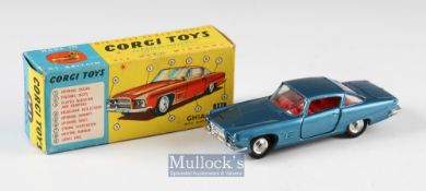 Corgi Toys 241 Ghia L.6.4 with Chrysler Engine blue body with red interior with maker's box, front