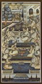 Fine Indian Miniature painting gouache on ivorine 19th century depicts a large gathering within