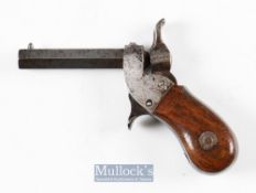 19th century Small Percussion .25 Bore Pocket Pistol with hexagonal barrel with proofing marks to