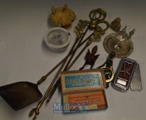 Good Set of Edwardian Fire Implements in heavy quality brass with Empire revival handles, together