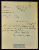 Australia 1925 – George Hurd Autograph Letter to Alan Raffin apologising for the delay in