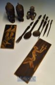 Collection of Wooden African Tourist Ware - To consist of 2 heads, 3 figures 35cm high together with