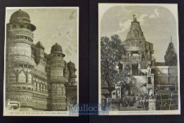 India - Two engravings Temple of Juggonath Rai^ Oodeypore Meywar 1868 and Side View of the Palace of