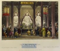 China - 1843 Great Temple at Henan^ Canton coloured engraving drawn by T. Allom measures 25x20cm