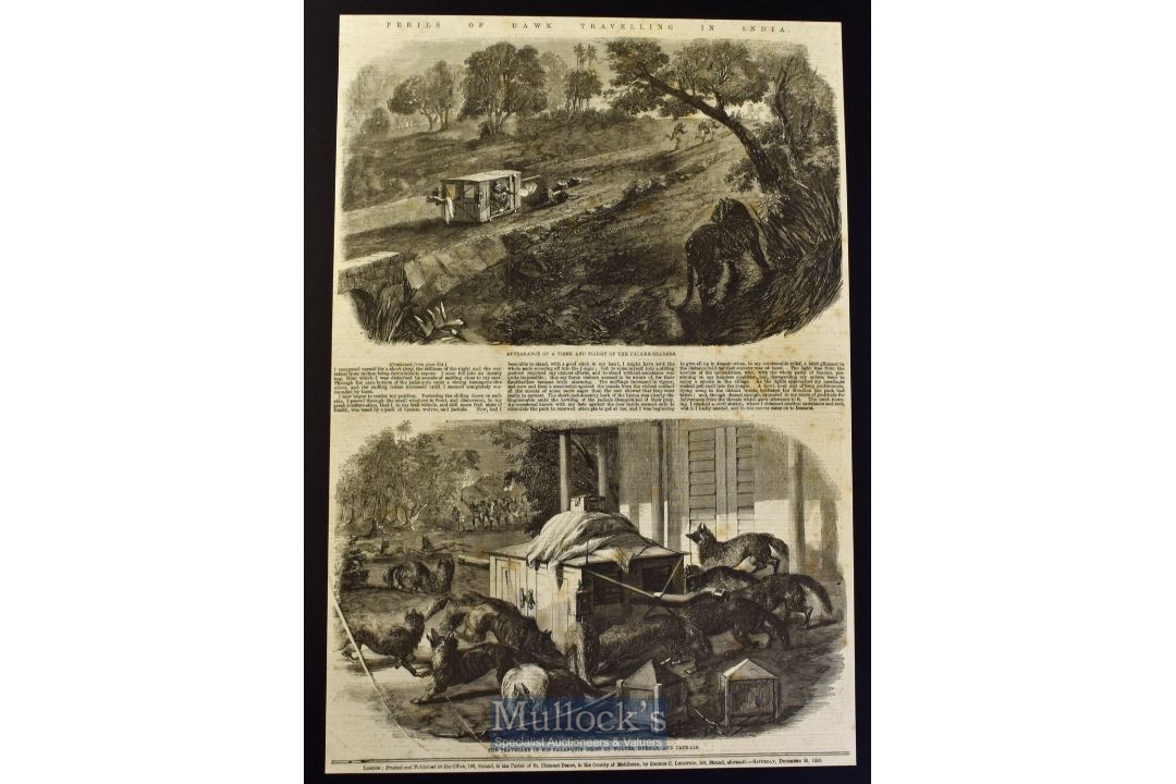India - Perils of Dawk Travelling in India two original engravings and text 1858 'Appearance of a