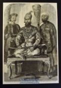 India - The Eldest Son of the King of Delhi^ His Treasurer and Physician original engraving 1857