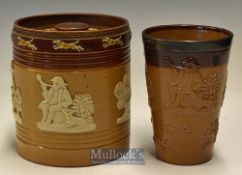 Royal Doulton – Doulton Lambeth Stoneware Pottery Tobacco Jar and Beaker the tobacco jar marked 7838