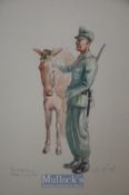 WWII Original Artwork Roman Zenzinger - water colour depiction of a German Army horse groom with a