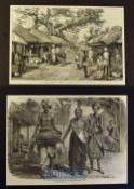 India - Two original engravings to include Rustic scene and Village Life in Bengal 1875^ Dancing