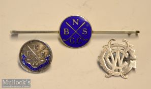 3x various Silver/Sterling Golf Club brooch^ button and pin badges - Large Blackpool North Shore