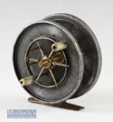 Allcock Aerial Popular 3 ½” centre pin reel with maker’s stag logo to back plate^ replacement