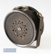 Good Hardy Bros Alnwick 4” Dup Mk II wide drum alloy salmon fly reel with ribbed brass foot^