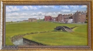 Bill Waugh signed golfing giclee canvas titled The Swilcan Bridge St Andrews – ltd ed no 18/50 c/w