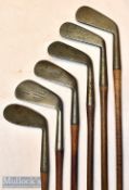 Selection of matching R. Forgan & Sons St Andrews golf irons (6) – cleek^ mid iron^ 2x mashies^