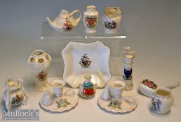 Crested Ware Ceramics Selection: including Golf Club head with Manchester crest^ golf club bag