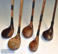 Selection of various size golf club woods (5) – T Auchterlonie St Andrews large driver with