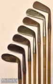 7x assorted irons – Spalding Anvil round backed concave faced niblick^ Gibson mid iron^ Winton