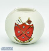 Goss Ware Golfing Match Stick Holder: with coloured shield with cross golf clubs and ball and banner