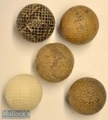 Interesting cross section of early golf balls (5) – distressed hand hammered guttie golf ball;