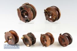 Selection of wooden Nottingham reels with various brass star back and strap back examples^ all