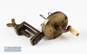 Fine Un-named early 2” brass Gut twister with crank arm^ ivorine handle^ three geared twisting