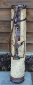 Good canvas and leather pencil style golf bag – c/w shoulder strap^ ball pocket and period golf ball