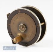 Un-named Slater SEJ Fly Fishers Winch style 3” ebonite and brass reel with nickel silver rims^