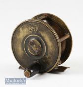 c1886 Wright of Edinburgh all brass plate wind 2 ¼” reel with a five pillar construction^ maker’s