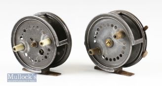 Scarce J Peek & Son 4” centrepin reel with quarter rim removed^ twin handle^ runs smooth^ together