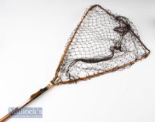 Good Hardy Bros Alnwick Eclipse Style Folding Wooden and Brass Trout Landing Net – fitted with Hardy