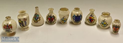 Selection of Crested Ware Ceramic Jugs: Featuring various towns with famous golf courses – St