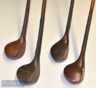 Collection of late scare neck golf club brassies and driver golf woods (4) – W Watt dark stained