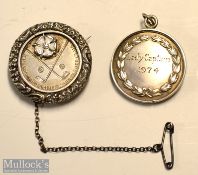 Hallmarked Silver and Enamelled The Yorkshire Ladies County Golf Club pin Badge: with floral pattern