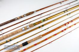 Interesting collection of whole cane^ hollow glass and split cane course rods (3) – unnamed 11ft 3pc