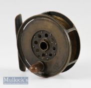 Moscrop Patent Manchester 3” all brass hollow spindle salmon fly reel^ polished horn handle^ brake