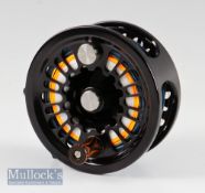 Fine Abel Super 12W Black Salmon fly reel – stamped 7172 Made in USA to the foot and engraved to the