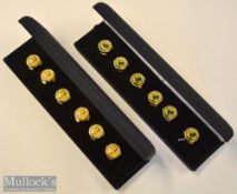 Two Interesting Sets of 1920/30 style Golfing Cuff button covers: enamel style centres in 22ct
