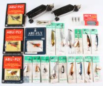 Selection of Various ABU Lures on original cards^ includes Koppar^ Zebra^ Toby etc plus a hook