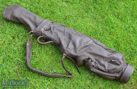 Good brown leather modern lightweight pencil style golf bag – with water proof pockets^ to hold
