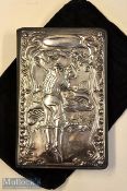 Hallmark Silver Golfing Note Book Cover: black calf leather cover having silver plate to front