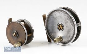Army & Navy London 3 ½” alloy fly reel narrow drum^ with no maker’s marks^ smooth brass foot^