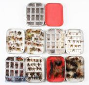 5x Wheatley alloy fly cases containing an assorted selection of dry and wet flies^ having a