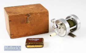 Rare C. Farlow & Co London Billiken free spool alloy multiplier reel with fan brake^ nickel silver