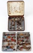 S Allcock & Co ‘The Smithson’ Fly Box No.9043 patent No. 489055 with flies^ with shelves^ measures