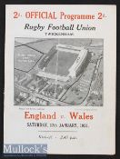 1931 England v Wales Rugby Programme: England champions despite this 11-all draw. Twickenham adopted