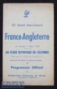 Scarce 1957 France v England Rugby Programme: The standard flimsy Colombes edition during an England