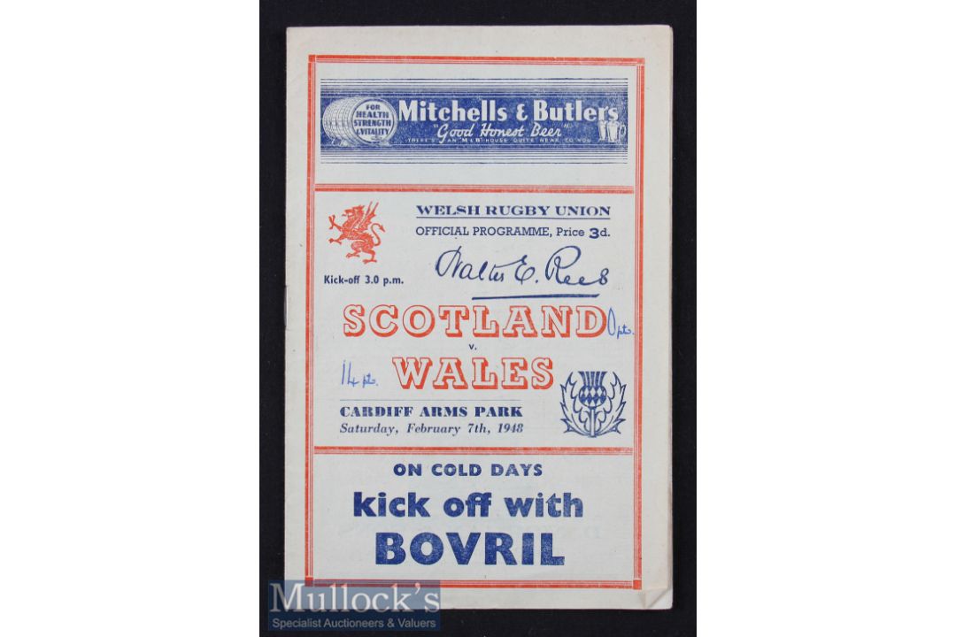 1948 Wales v Scotland Rugby Programme: A 14-0 Wales win and an 8pp Cardiff issue with news^ teams